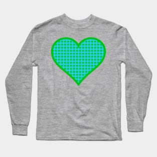 Green and Blue Gingham Heart Long Sleeve T-Shirt